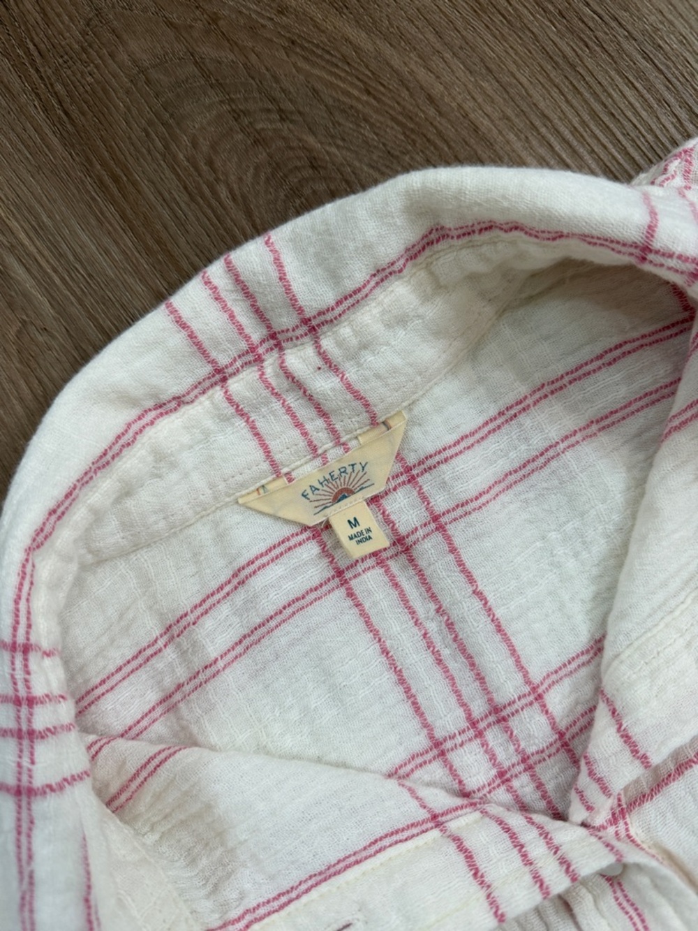 Faherty Dune Cotton Gauze Relaxed Shirt Rose Cove Plaid Long Sleeve Top Medium - Picture 4 of 11